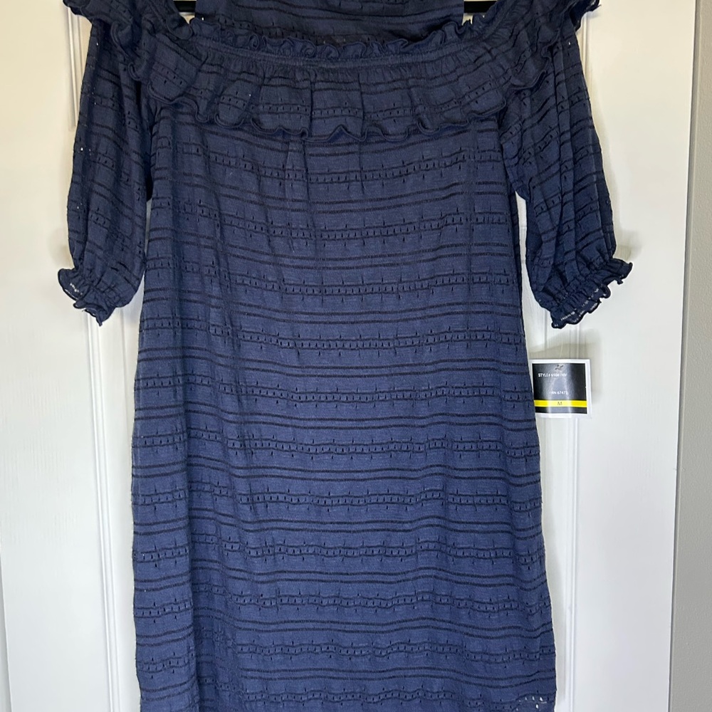 Casual Blue Cold-Shoulder Ruffled Mini Dress
